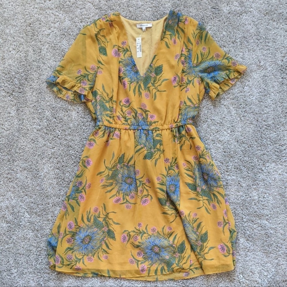 NWT Madewell Sweetgrass Ruffle Sleeve Dress - Picture 5 of 9